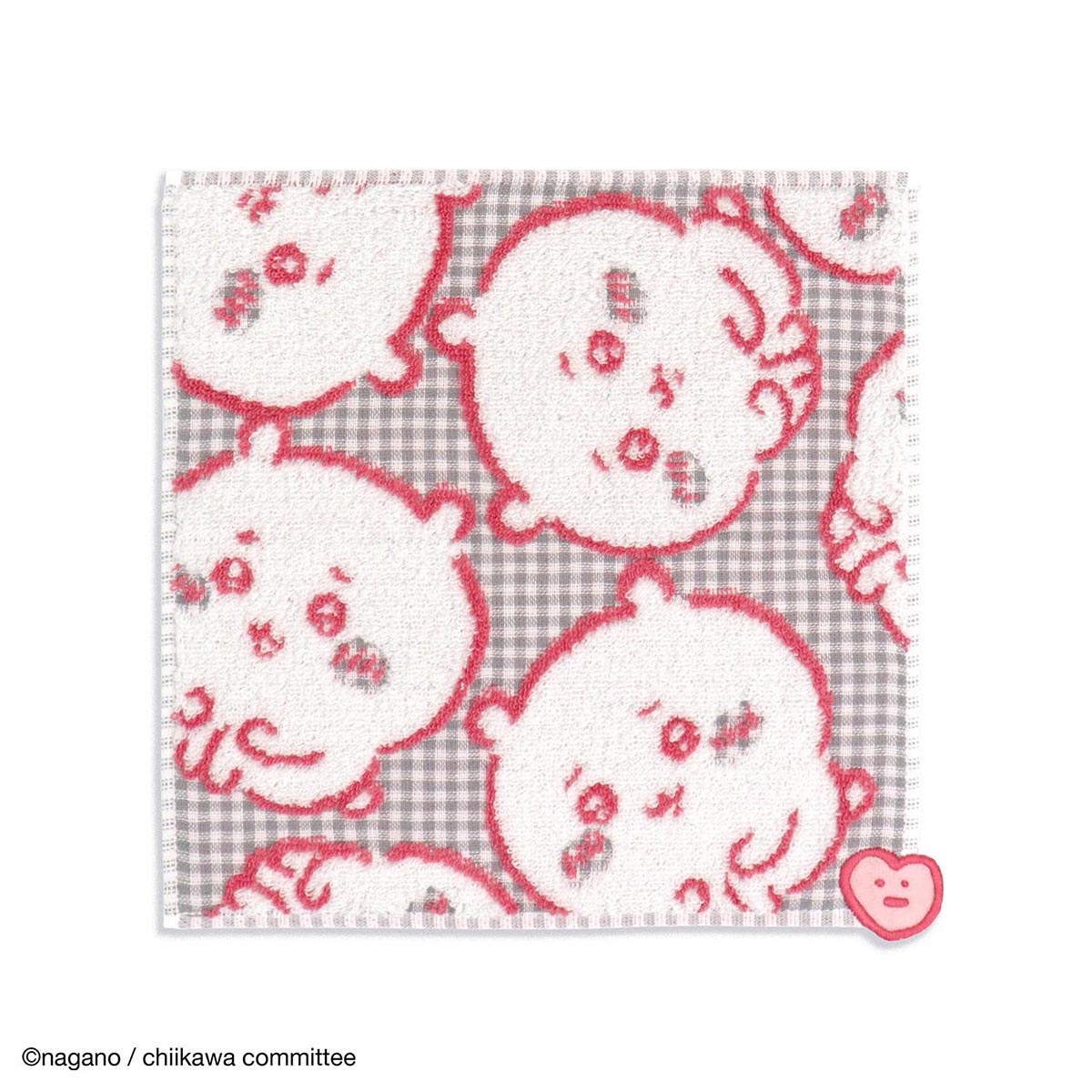 吉伊卡哇 毛巾手帕（小格紋 粉色） ちいかわ タオルハンカチ（ちょこんとチェック ピンク）