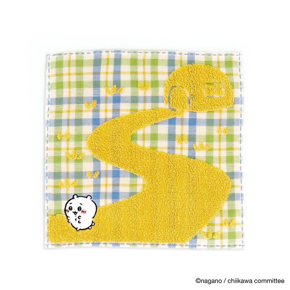 吉伊卡哇 毛巾方巾（格紋 黃色） ちいかわ タオルハンカチ（チェック イエロー）