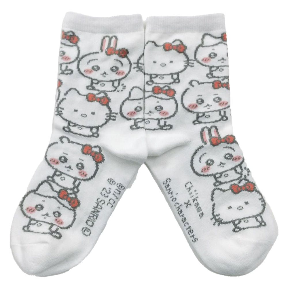 吉伊卡哇×三麗鷗角色 圓筒襪（凱蒂貓全圖案） 兒童款 ちいかわ×サンリオキャラクターズ クルーソックス（ハローキティ総柄） キッズ用