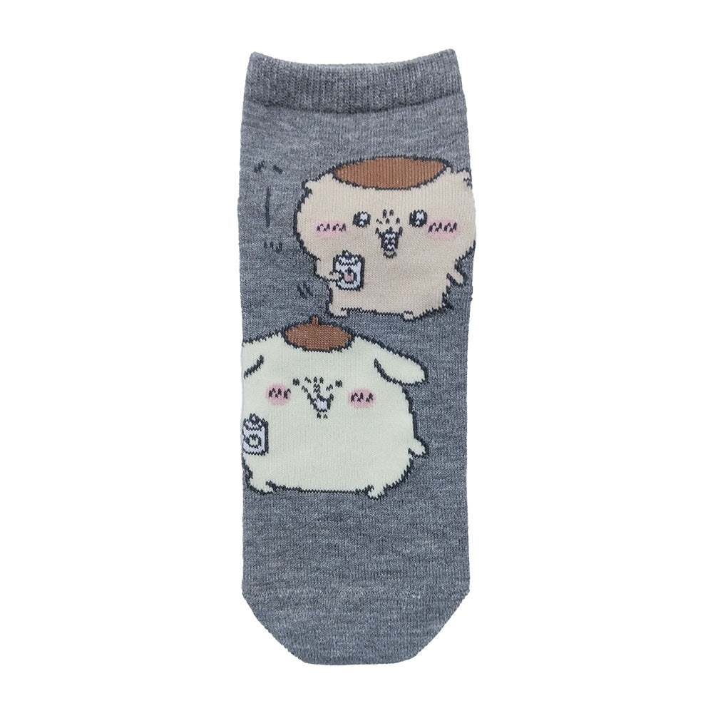 吉伊卡哇×三麗鷗角色 運動襪（栗子饅頭＆布丁狗） 男款 ちいかわ×サンリオキャラクターズ スニーカーソックス（くりまんじゅう＆ポムポムプリン） メンズ用