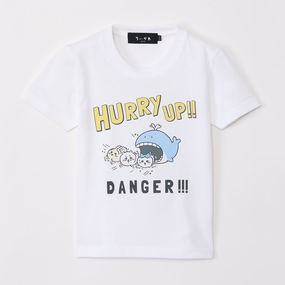 吉伊卡哇水族館 兒童T恤 Hurry Up 白色（附海龜鏡面） ちいかわ水族館 キッズTシャツ ハリーアップ ホワイト（カメミラー付）