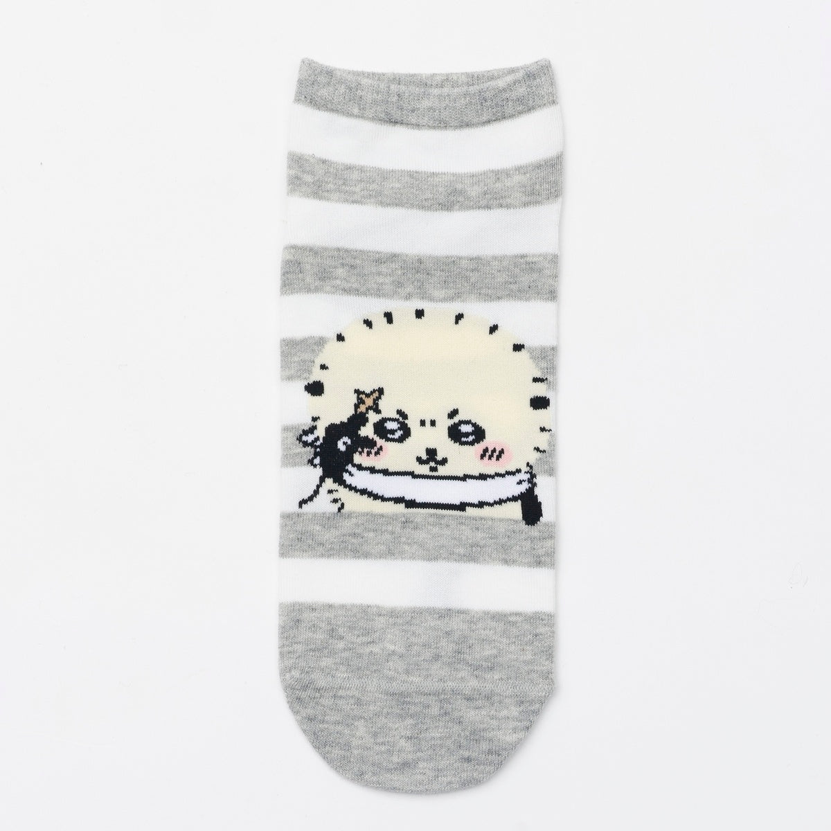 吉伊卡哇 中筒襪 海獺Peace 灰色條紋 ちいかわ クルーソックス ラッコピース グレーボーダー