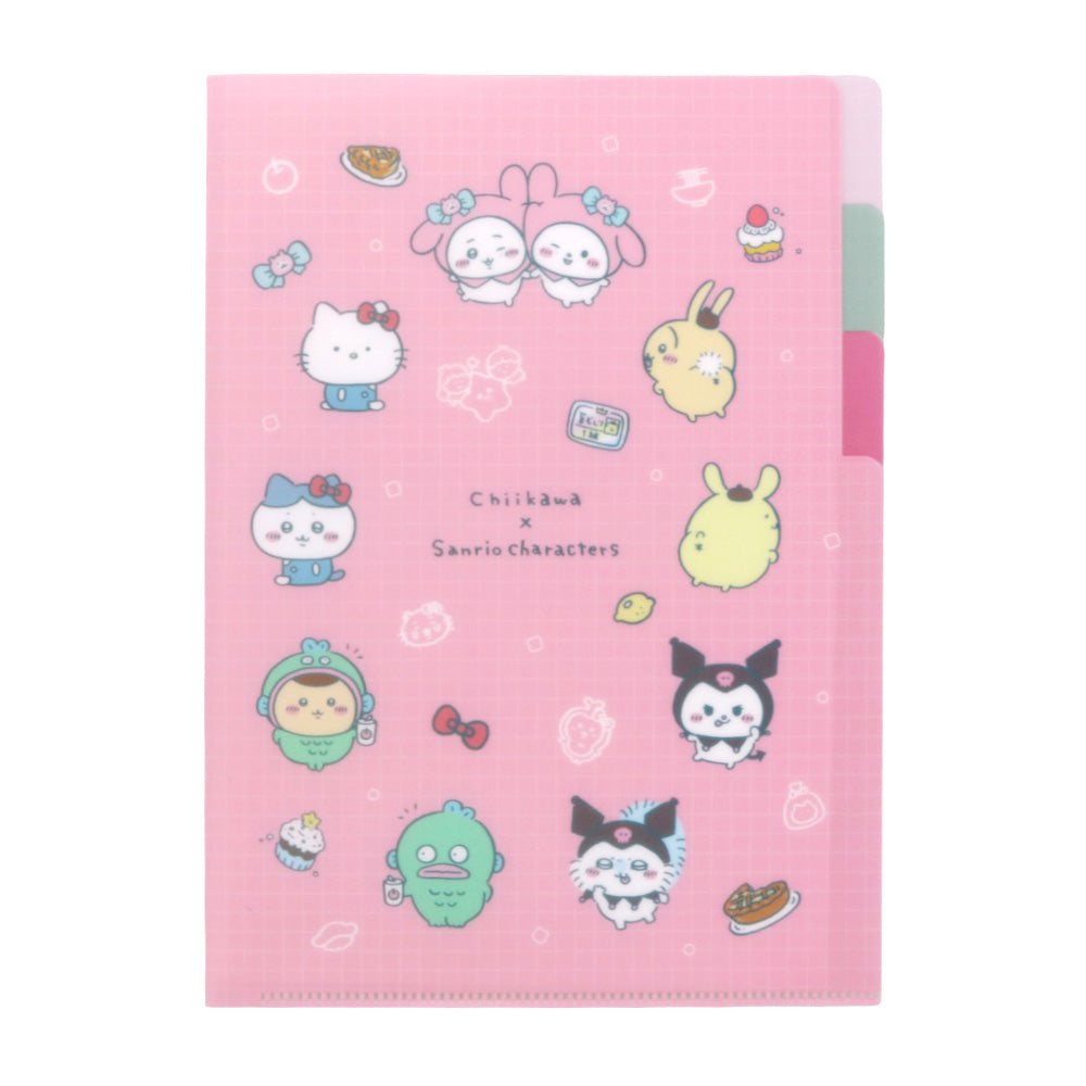 吉伊卡哇×三麗鷗角色們 透明文件夾A5 3P（粉色） ちいかわ×サンリオキャラクターズ クリアファイルA5 3P（ピンク）