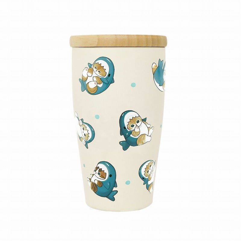 mofusand 帶木製蓋的玻璃杯（鯊魚Nyan 2） mofusand 木蓋付きタンブラー(サメにゃん2)
