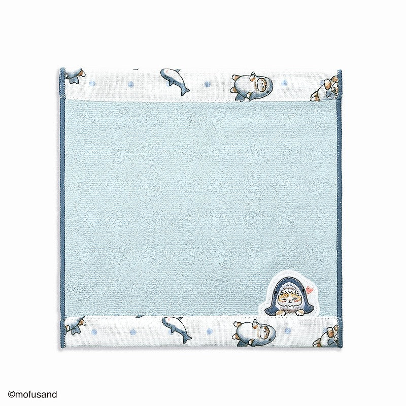 mofusand 毛巾手帕（紗布）鯊魚貓 藍色的） mofusand タオルハンカチ(ガーゼサメにゃん ブルー)