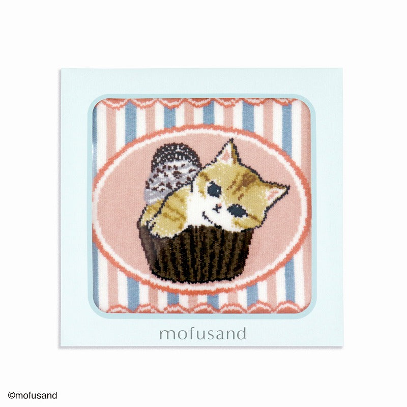mofusand Shenir編織毛巾手帕（復古蛋糕粉紅色） mofusand シェニール織タオルハンカチ(レトロカップケーキ ピンク)