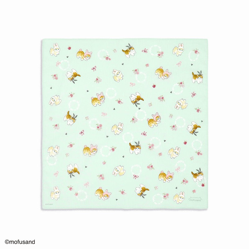 mofusand 手帕（兔仔貓 綠色的） mofusand ハンカチ(うさにゃん グリーン)