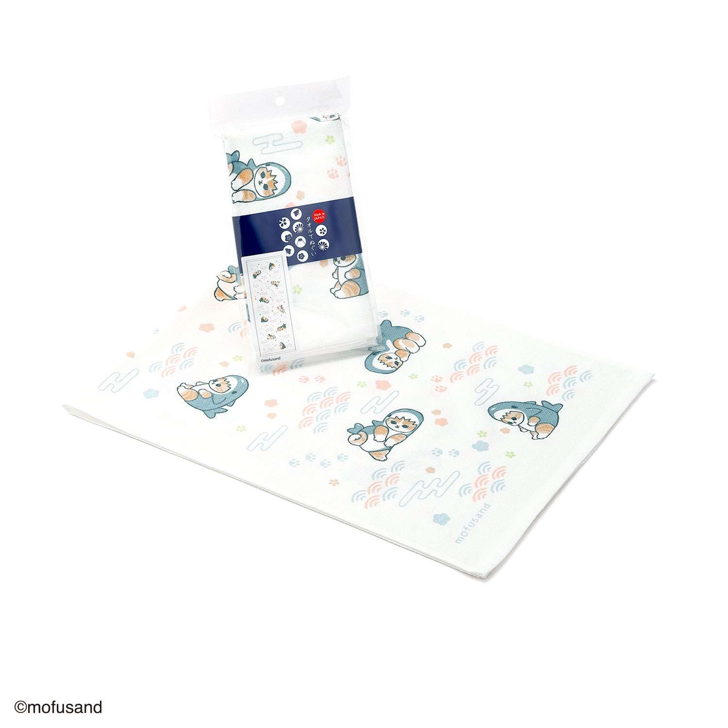 mofusand 手拭巾（和風鯊魚貓 白色） mofusand 手ぬぐいタオル(はんなりサメにゃん ホワイト)