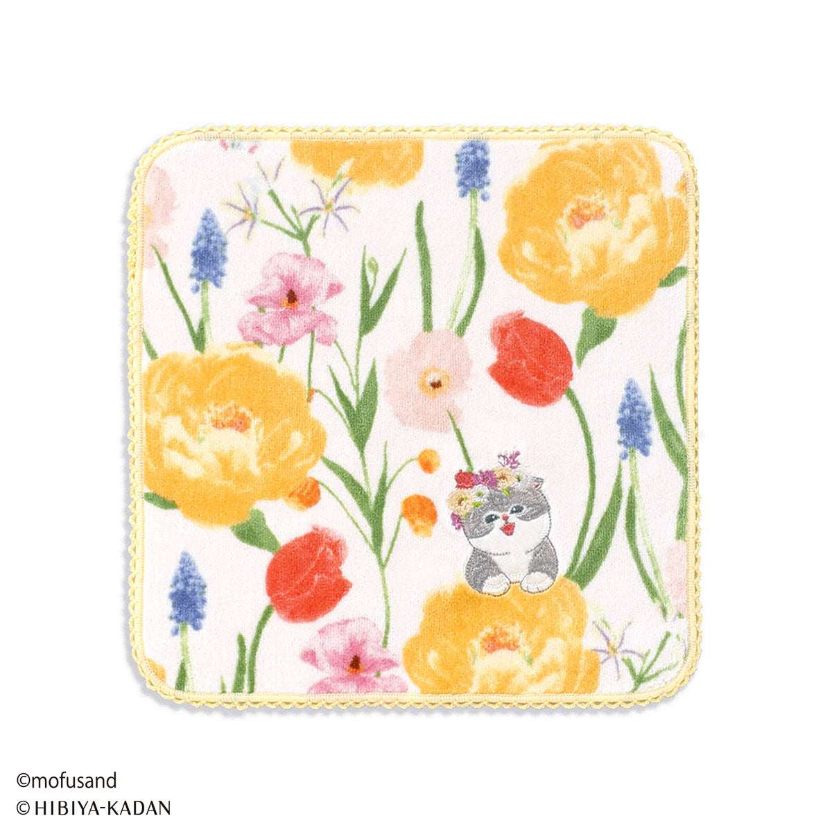 mofusand × 日比谷花壇 毛巾手帕（春 黃色） mofusand×日比谷花壇 タオルハンカチ(春 イエロー)