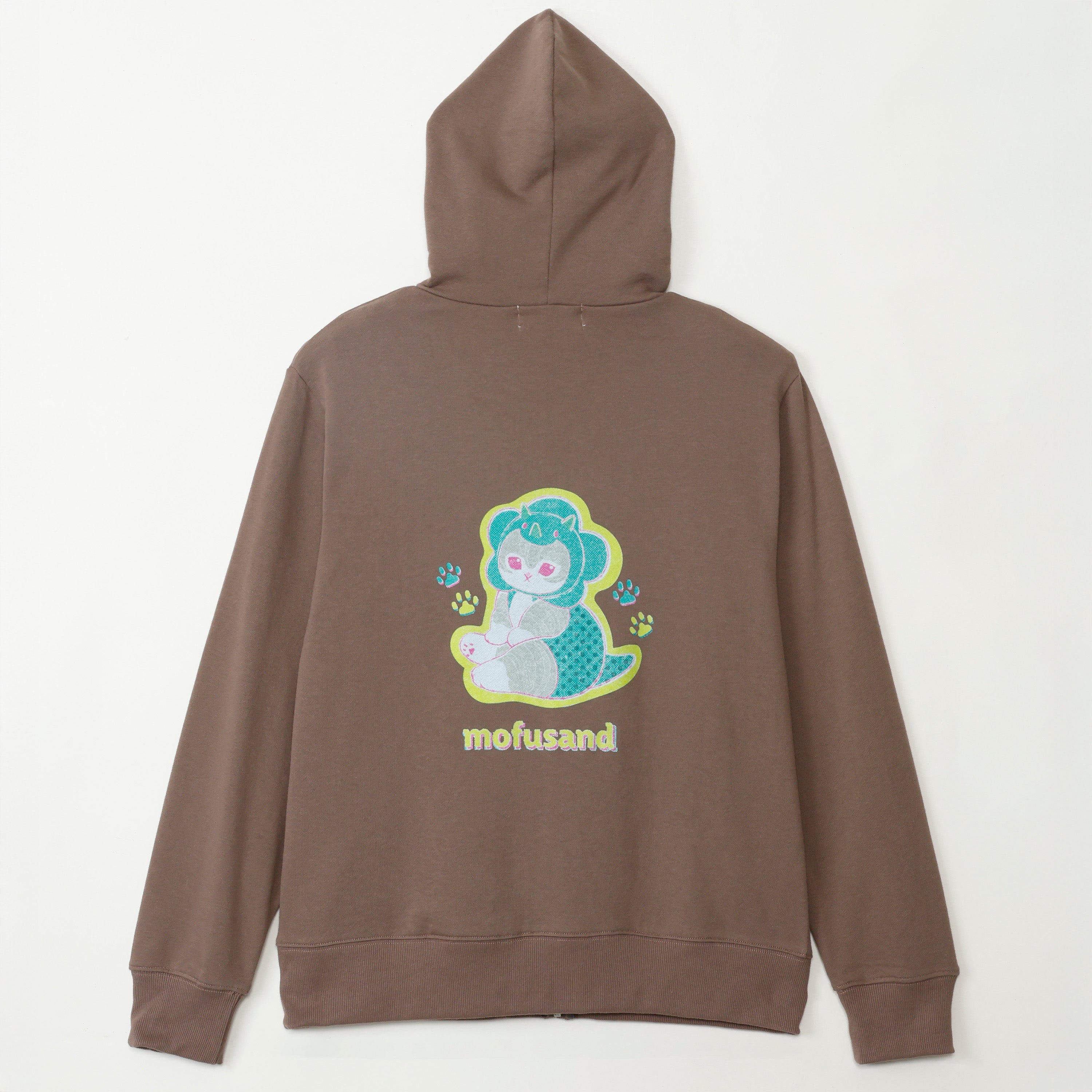 mofusand 復古連帽衫Kaijunyan Khaki mofusand レトロ パーカー かいじゅうにゃん カーキ