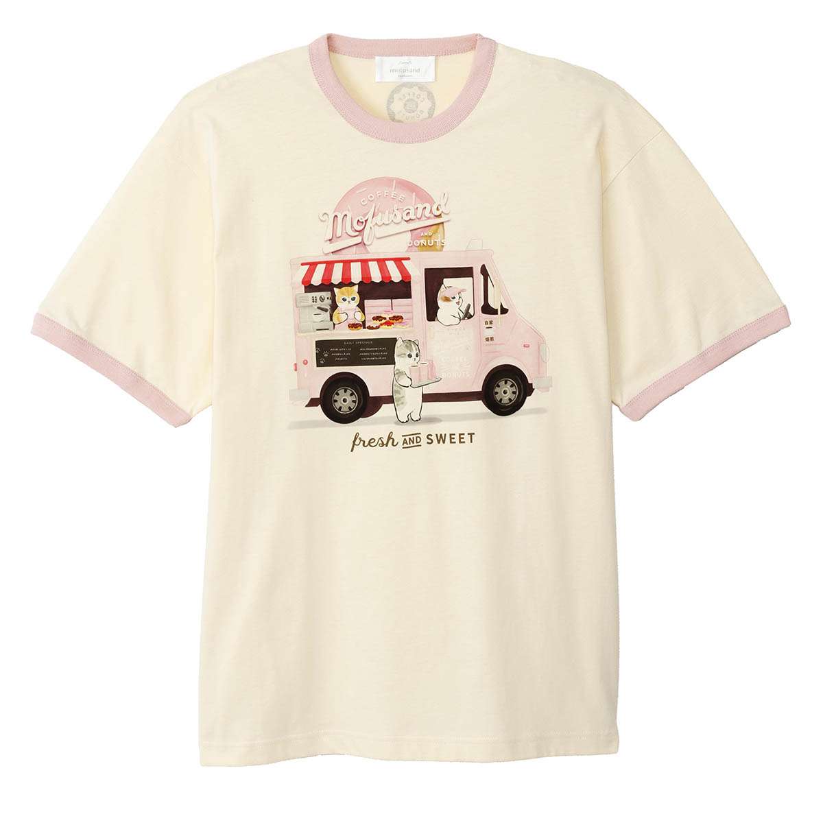mofusand 咖啡與甜甜圈 咖啡餐車 T恤（米色） mofusand COFFEE AND DONUTS Tシャツ トラック ナチュラル