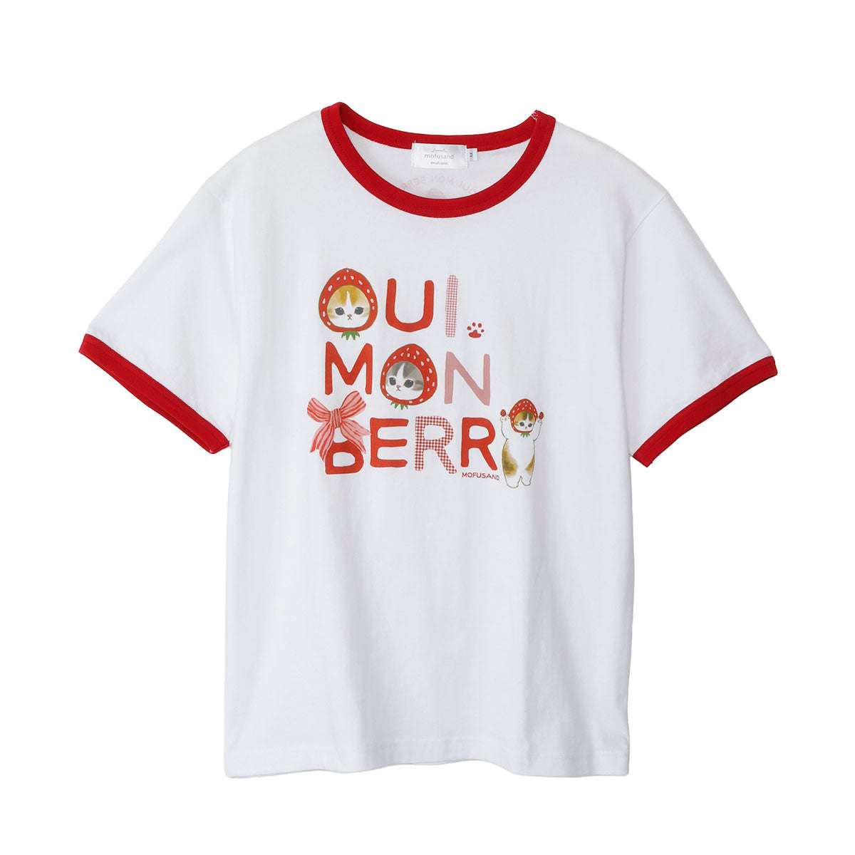 mofusand MERCI STRAWBERRY T恤 OUI MON BERRY（白色） mofusand MERCI STRAWBERRY Tシャツ OUI MON BERRY ホワイト