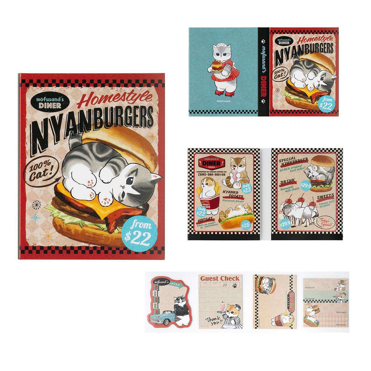 mofusand 美式餐廳 摺疊貼紙 mofusand ダイナー パタパタメモふせん