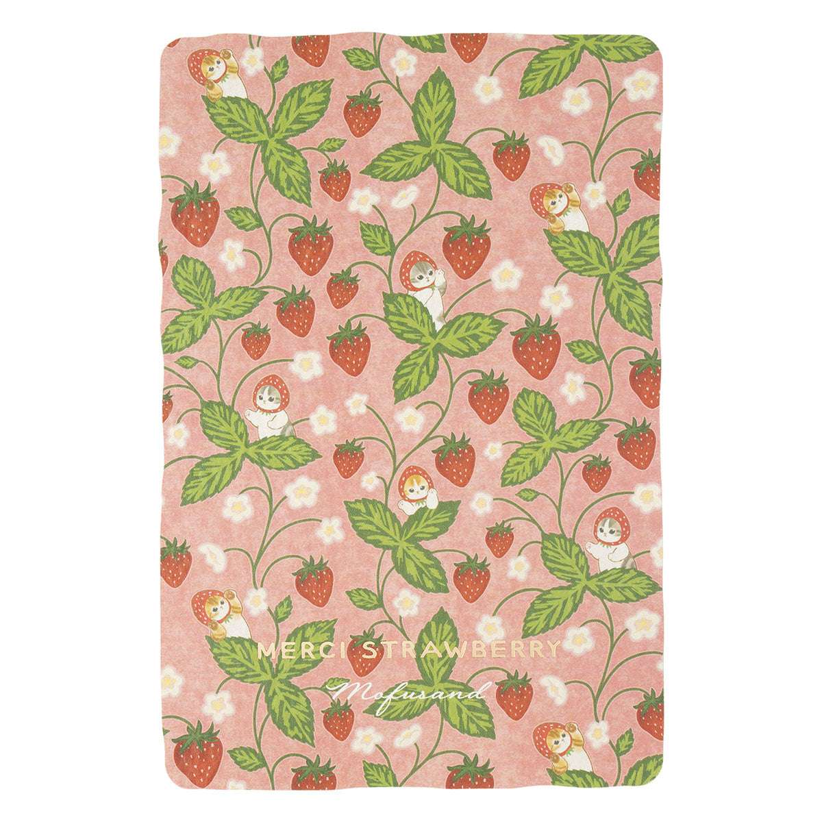 mofusand MERCI STRAWBERRY 燙金異形明信片（草莓滿版圖案） mofusand MERCI STRAWBERRY 箔押しダイカットポストカード(いちごな総柄)