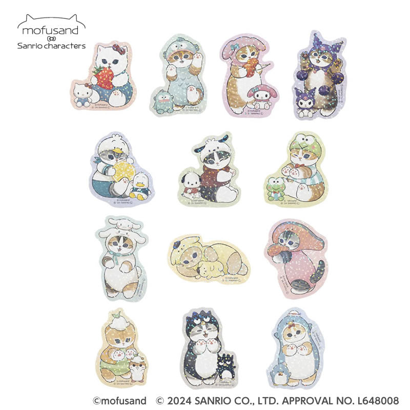 mofusand×三麗鷗 可以在智能手機上粘貼的尺寸貼紙集合（總共13種類型） mofusand×サンリオキャラクターズ スマホに貼れるサイズのステッカーコレクション(全13種)