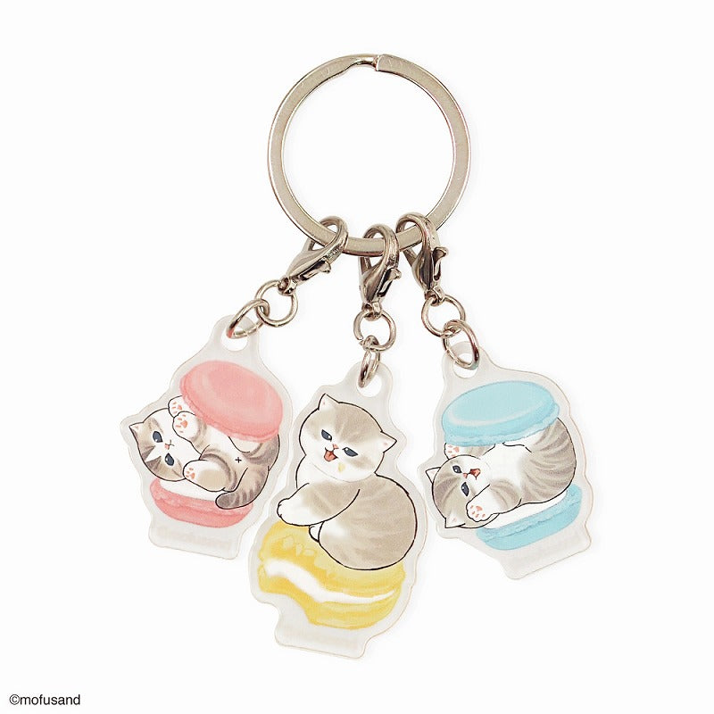 mofusand 三重丙烯酸鑰匙圈（馬卡倫） mofusand 3連アクリルキーホルダー(まかろん)