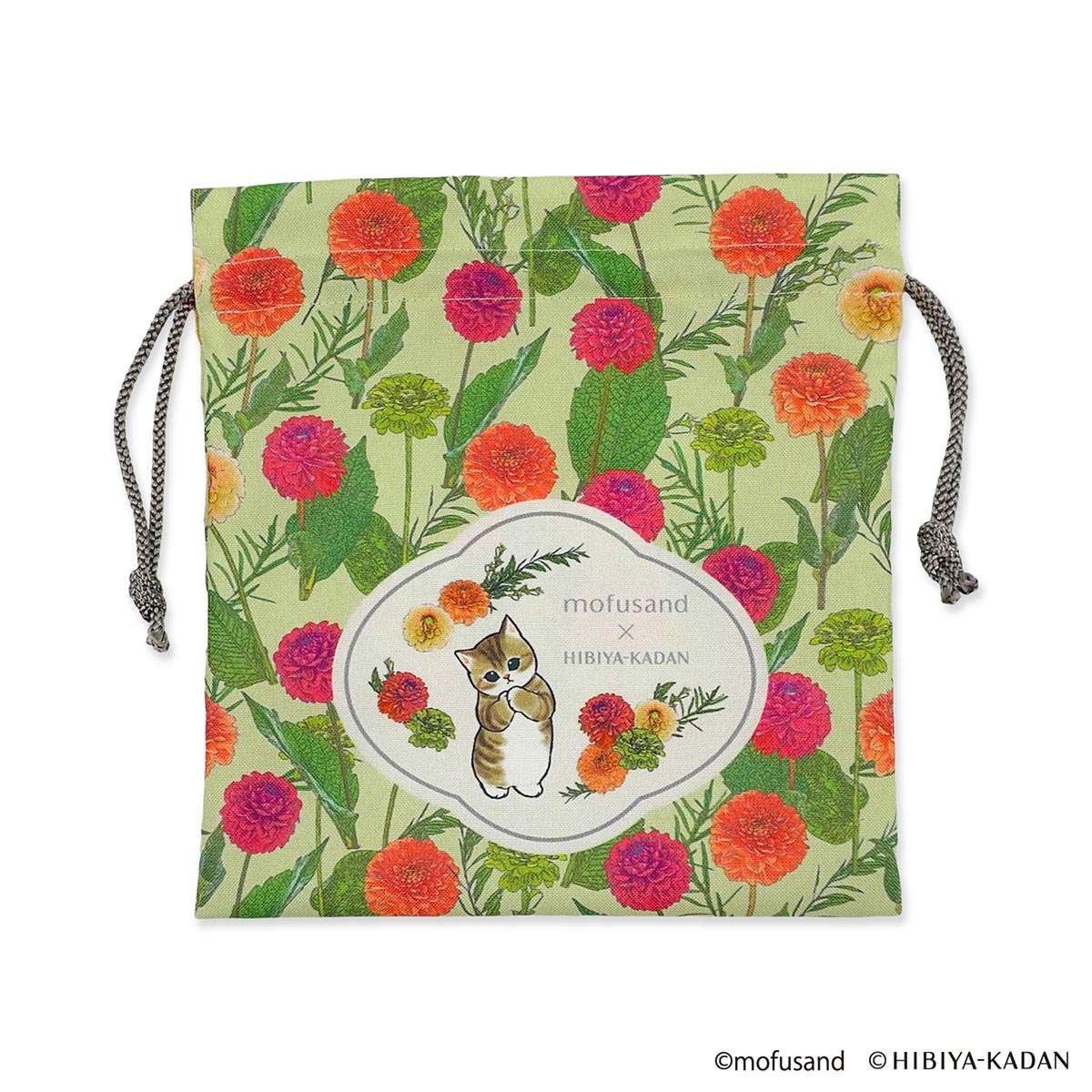 mofusand × 日比谷花壇 束口袋 M（大麗花） mofusand×日比谷花壇 巾着M(ダリア)