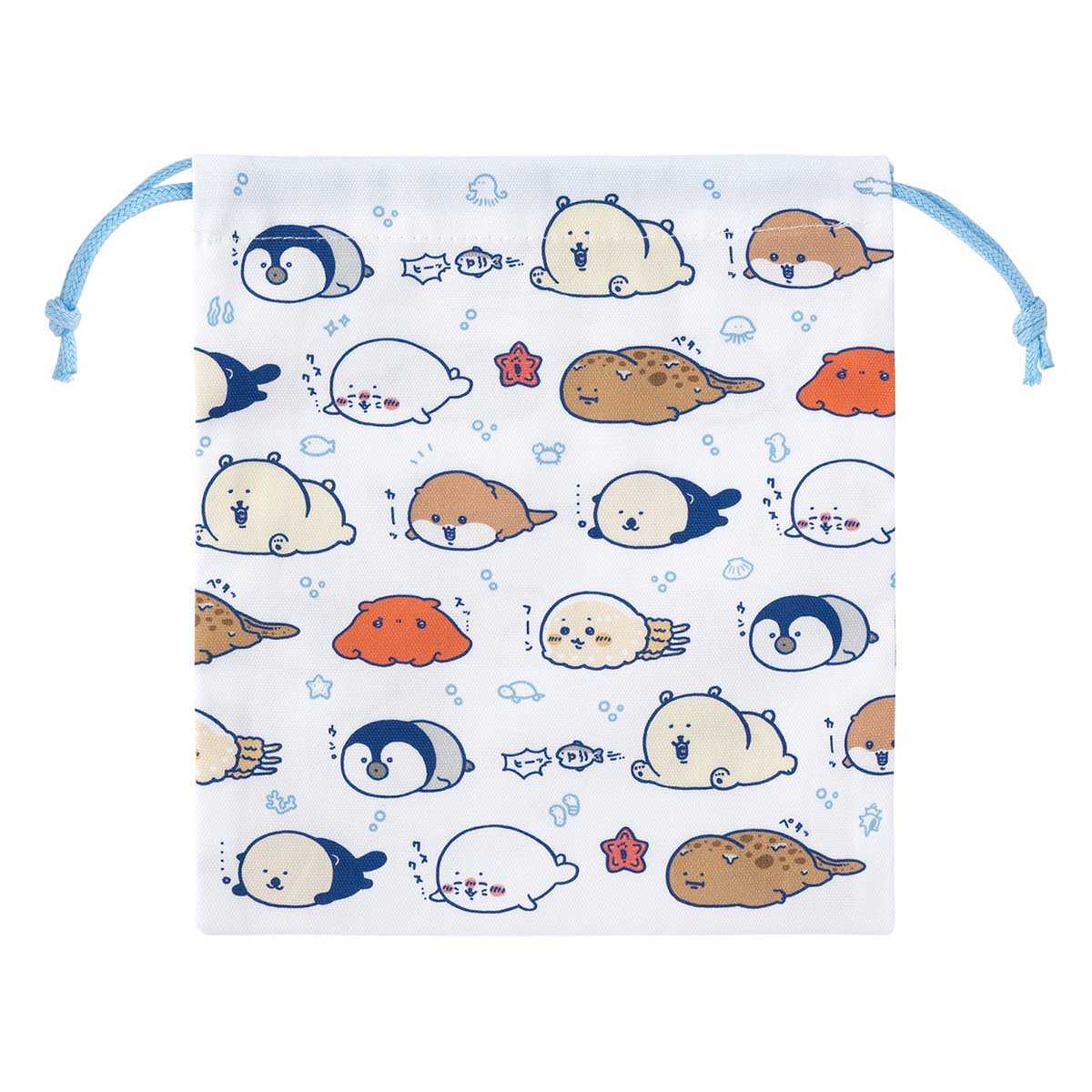 長野水族館中的長野角色，水族館的大小與水族館一樣好 ナガノキャラクターズ ナガノの水族館 ほどよいサイズの巾着（ねそべりなみんな）