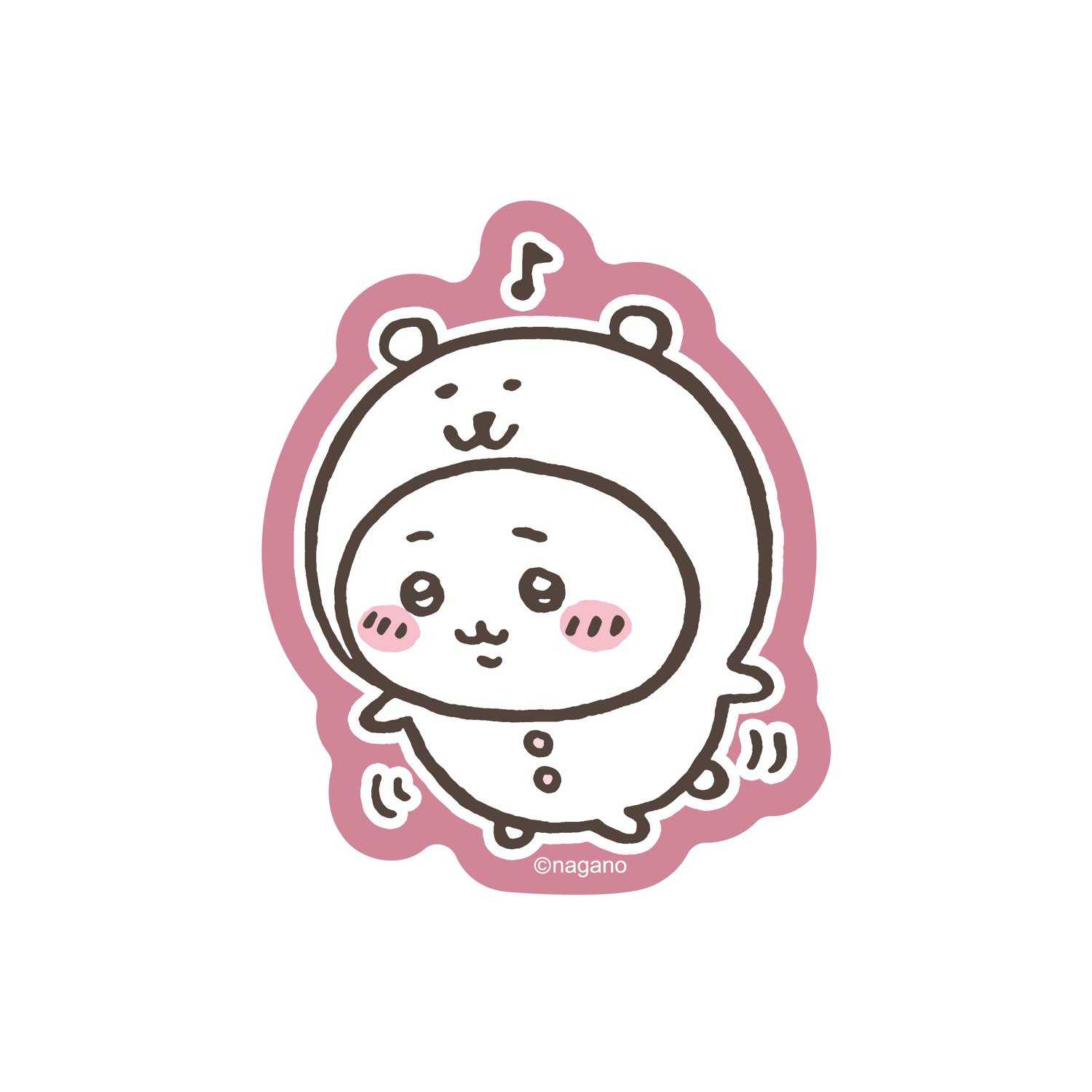 可以粘貼在長野字符智能手機上的大小貼紙 （吉伊卡哇掛斷電話長野熊） ナガノキャラクターズ スマホに貼れるサイズのステッカー （ちいかわにかぶられたナガノのくま）