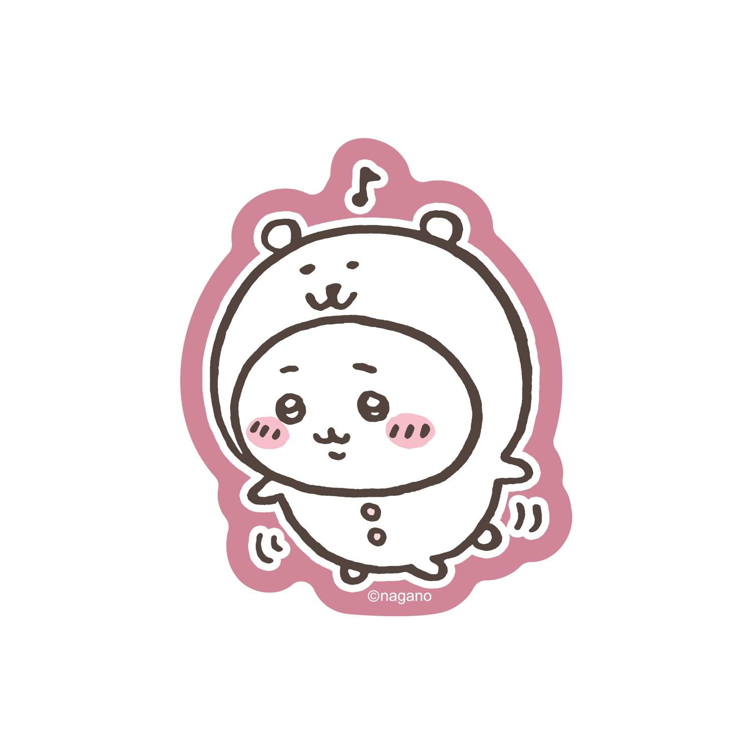 可以粘貼在長野字符智能手機上的大小貼紙 （吉伊卡哇掛斷電話長野熊） ナガノキャラクターズ スマホに貼れるサイズのステッカー （ちいかわにかぶられたナガノのくま）