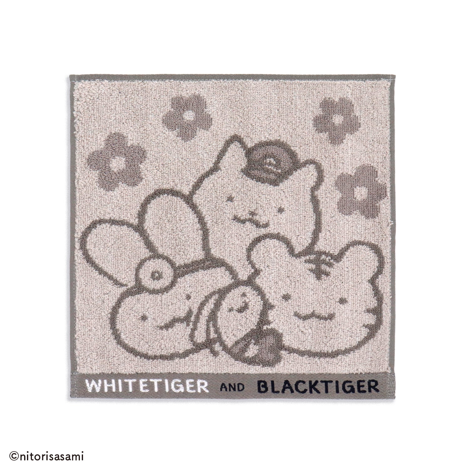 小白虎與黑虎蝦 毛巾手帕（粉紅色） ホワイトタイガーとブラックタイガー タオルハンカチ（ピンク）