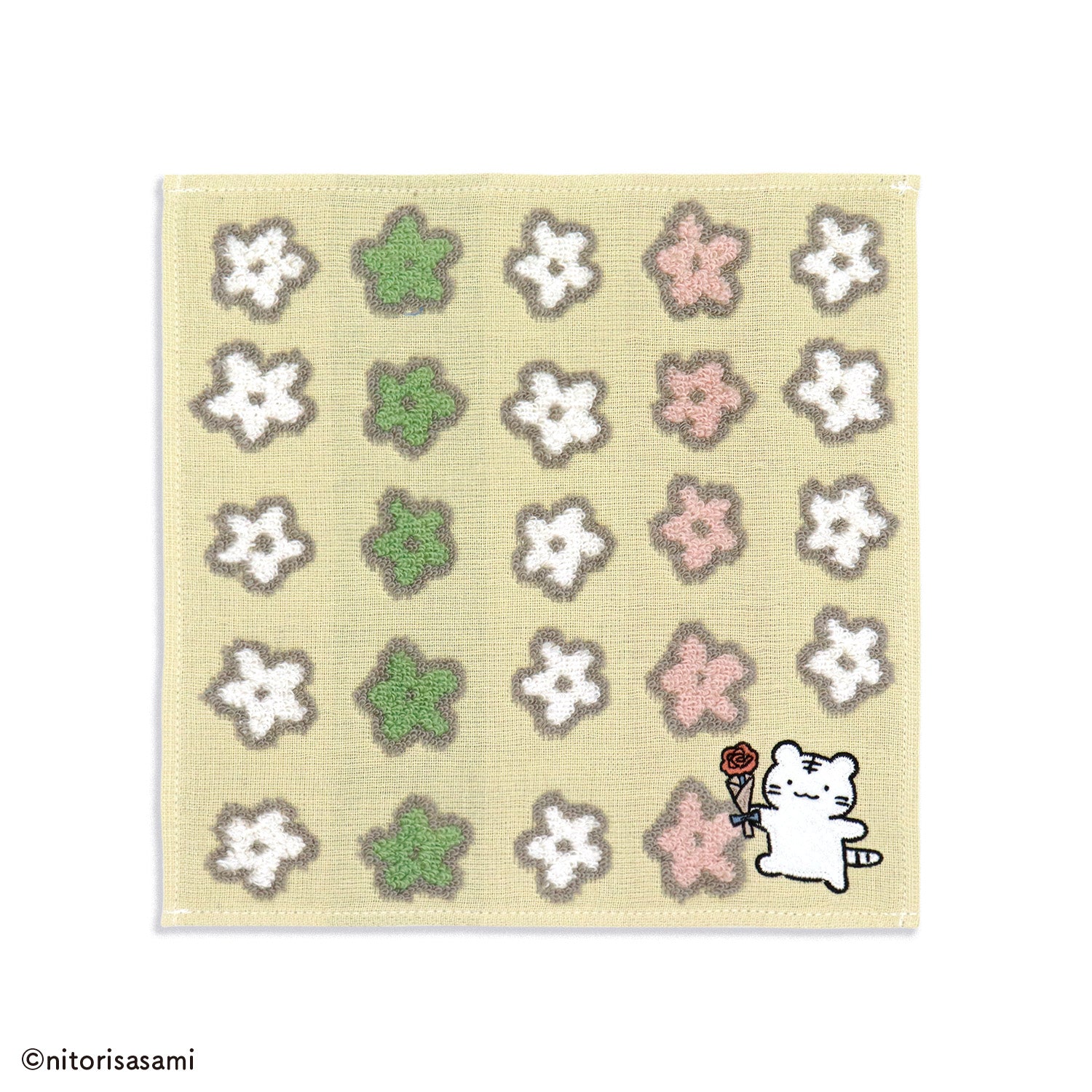 小白虎與黑虎蝦 一點特殊的毛巾手帕（黃色） ホワイトタイガーとブラックタイガー ちょっと特別タオルハンカチ（イエロー）