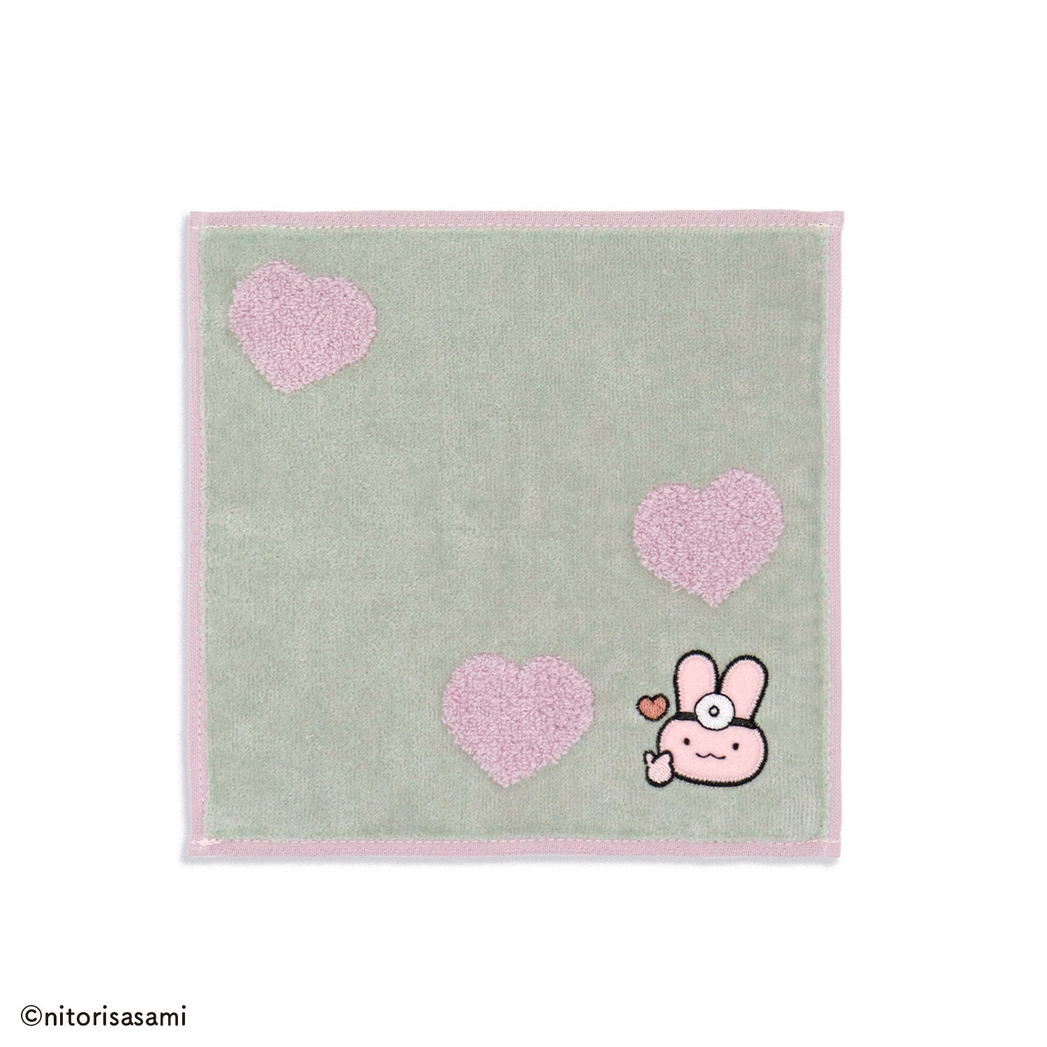 小白虎與黑虎蝦 Kyun毛巾手帕（綠色） ホワイトタイガーとブラックタイガー きゅんですタオルハンカチ（グリーン）