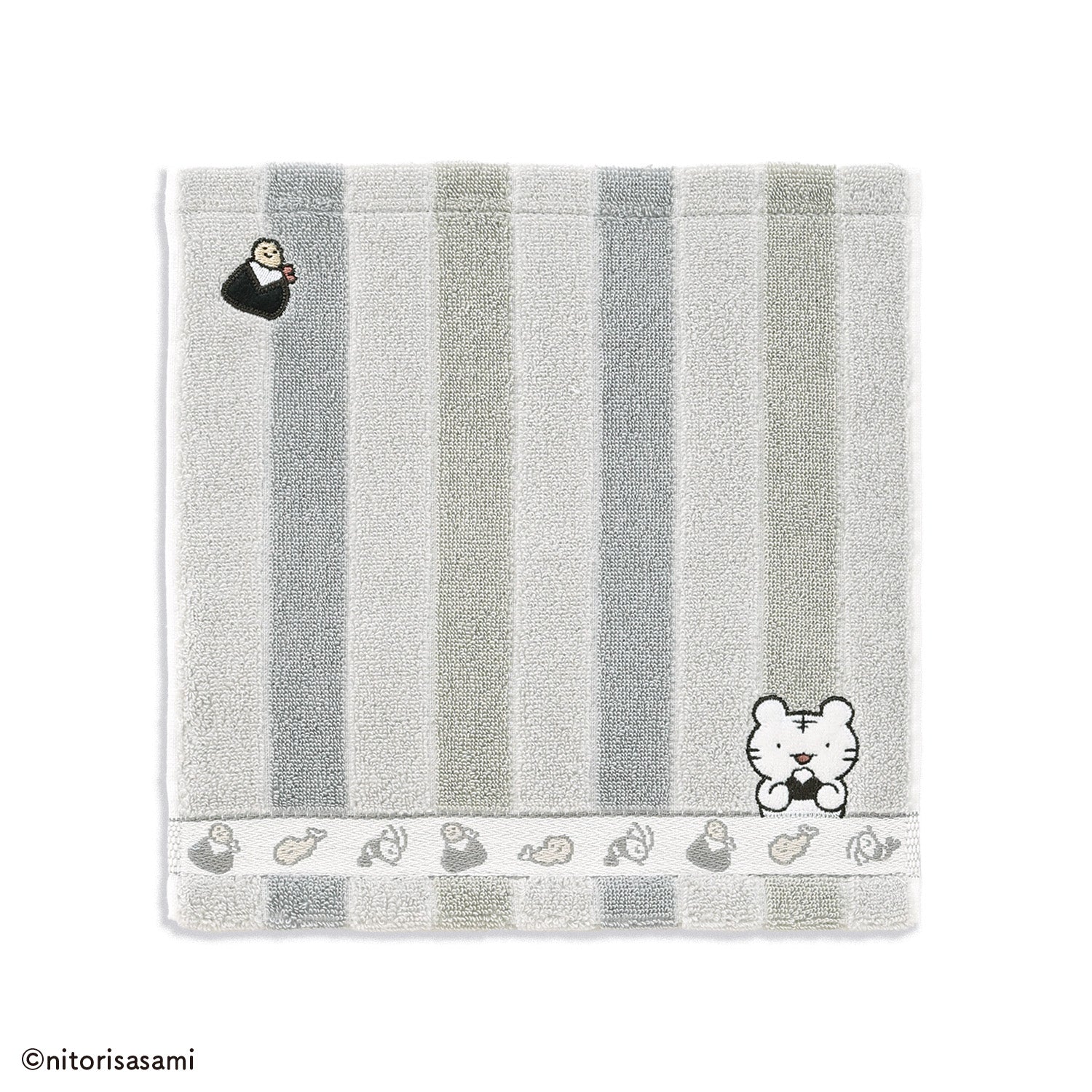 小白虎與黑虎蝦 一點笨拙的毛巾手帕灰色 ホワイトタイガーとブラックタイガー ちょっぴりドジ タオルハンカチグレー