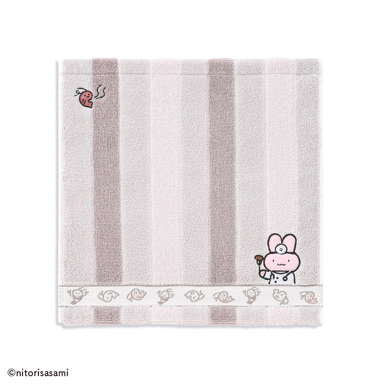 小白虎與黑虎蝦 一點笨拙的毛巾手帕粉紅色 ホワイトタイガーとブラックタイガー ちょっぴりドジ タオルハンカチピンク