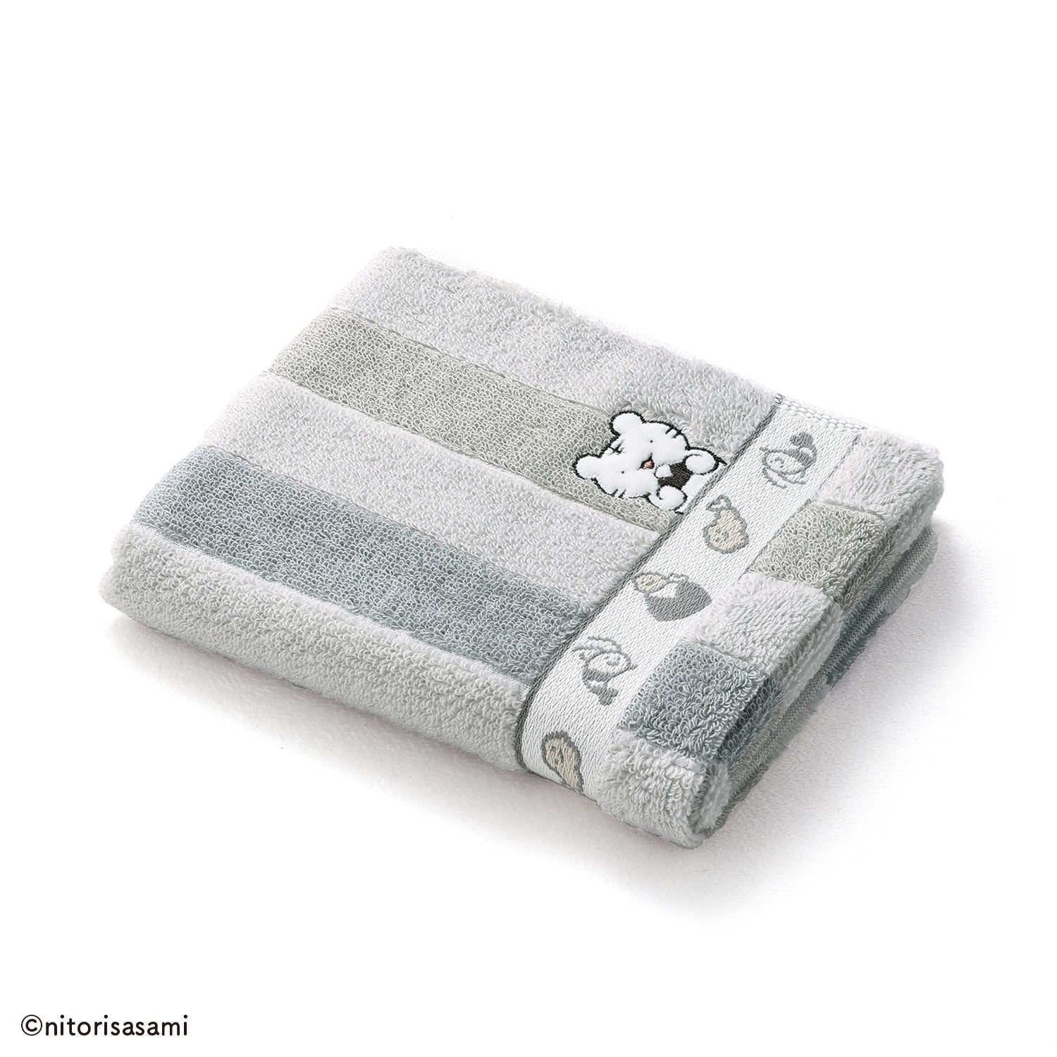 小白虎與黑虎蝦 一點笨拙的臉巾灰色 ホワイトタイガーとブラックタイガー ちょっぴりドジ フェイスタオルグレー