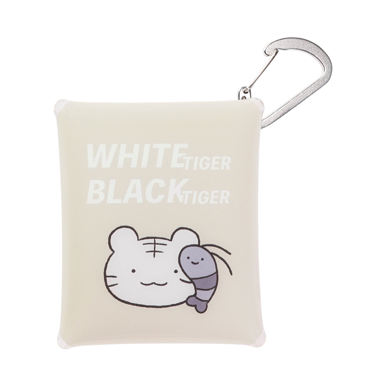 小白虎與黑虎蝦 帶有登山扣的清除袋（小白虎與黑虎蝦） ホワイトタイガーとブラックタイガー カラビナ付きクリアポーチ（ホワイトタイガーとブラックタイガー）