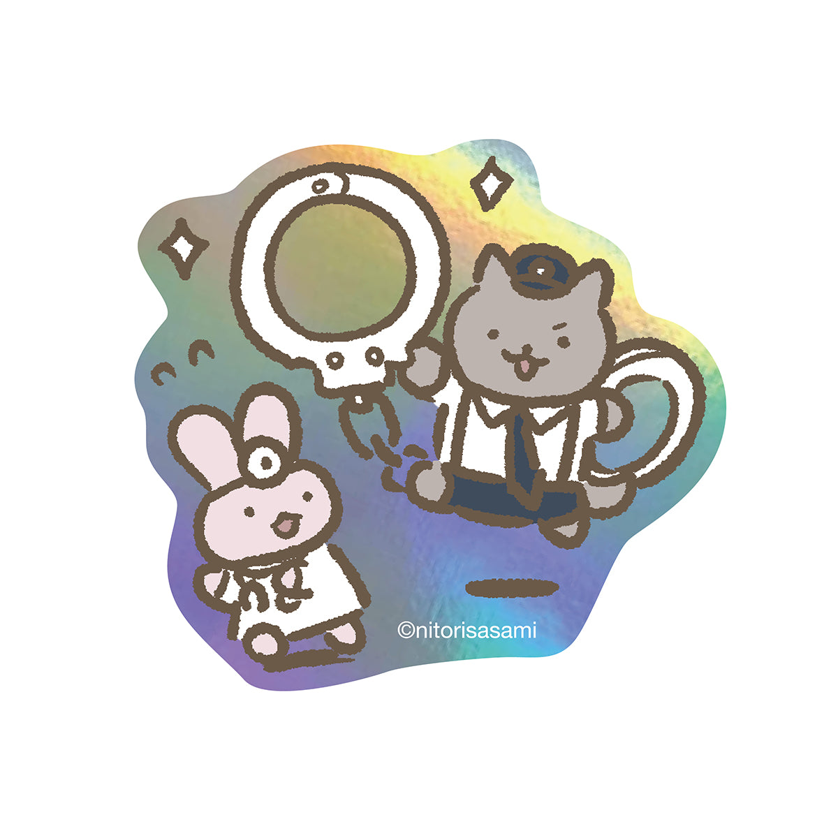 小白虎與黑虎蝦 適用於手機的貼紙（超大手銬） ホワイトタイガーとブラックタイガー スマホに貼れるサイズのホログラムステッカー（でっかい手錠）