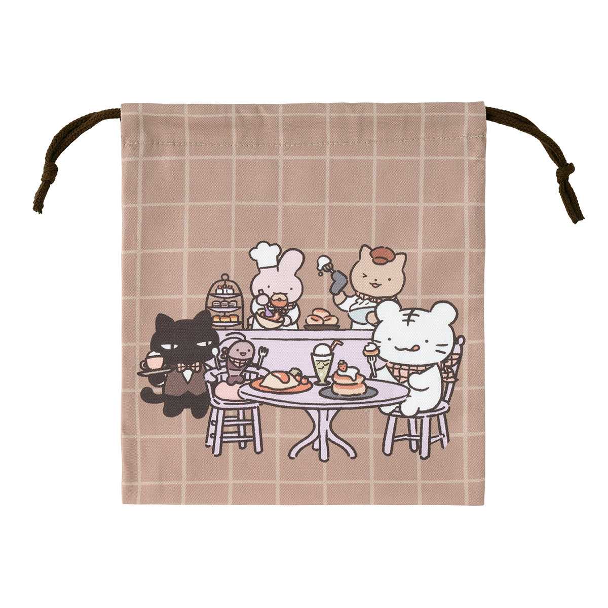 小白虎與黑虎蝦 咖啡廳 適中尺寸束口袋 ホワイトタイガーとブラックタイガーカフェ ほどよいサイズの巾着