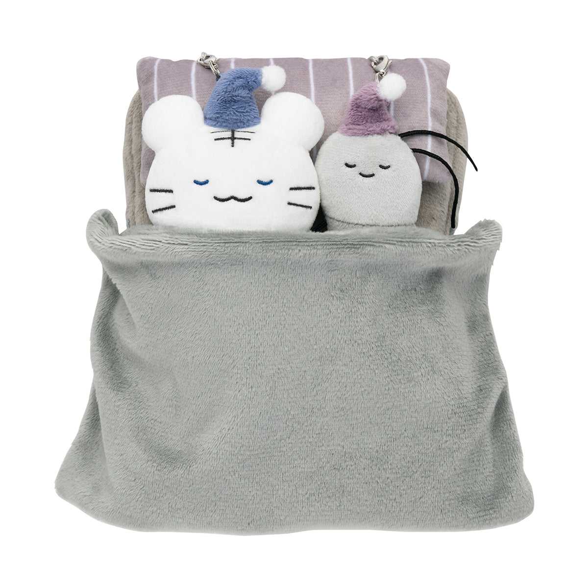 小白虎與黑虎蝦 可與床連接的裝睡狸吊飾套裝 ホワイトタイガーとブラックタイガー ベッドと繋がる狸寝入りなマスコットセット