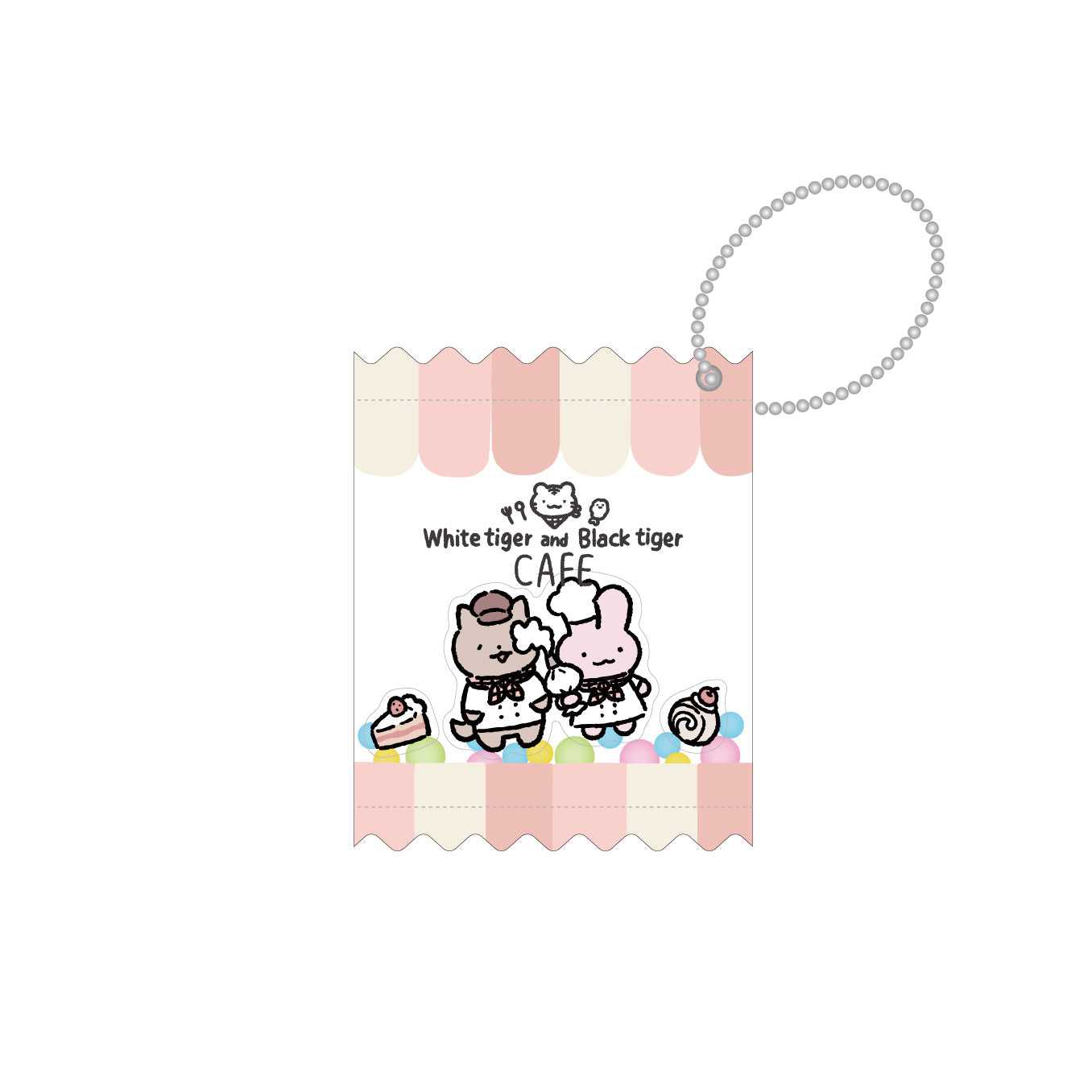 小白虎與黑虎蝦 咖啡廳 搖搖鑰匙圈（兔兔醫生＆狗狗警察） ホワイトタイガーとブラックタイガーカフェ シャカシャカキーホルダー（犬のおまわりさん&うさぎ先生）