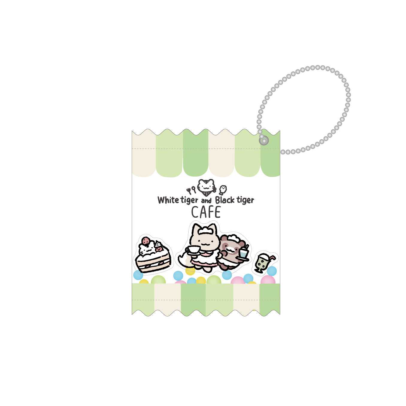 小白虎與黑虎蝦咖啡廳 搖搖鑰匙圈（狸貓＆狐狸） ホワイトタイガーとブラックタイガーカフェ シャカシャカキーホルダー（たぬき＆きつね）