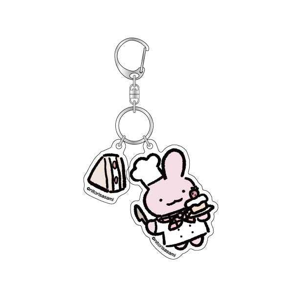 小白虎與黑虎蝦咖啡廳 雙聯壓克力鑰匙圈（D.兔兔醫生） ホワイトタイガーとブラックタイガーカフェ 二連アクリルキーホルダー（D.うさぎ先生）