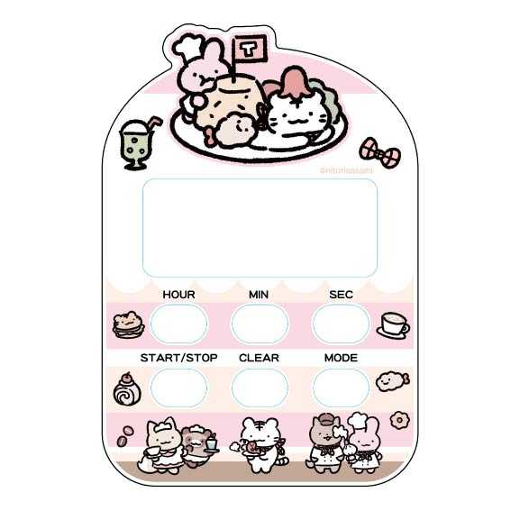 小白虎與黑虎蝦 咖啡廳 計時鐘（粉色） ホワイトタイガーとブラックタイガーカフェ タイマークロック（ピンク）