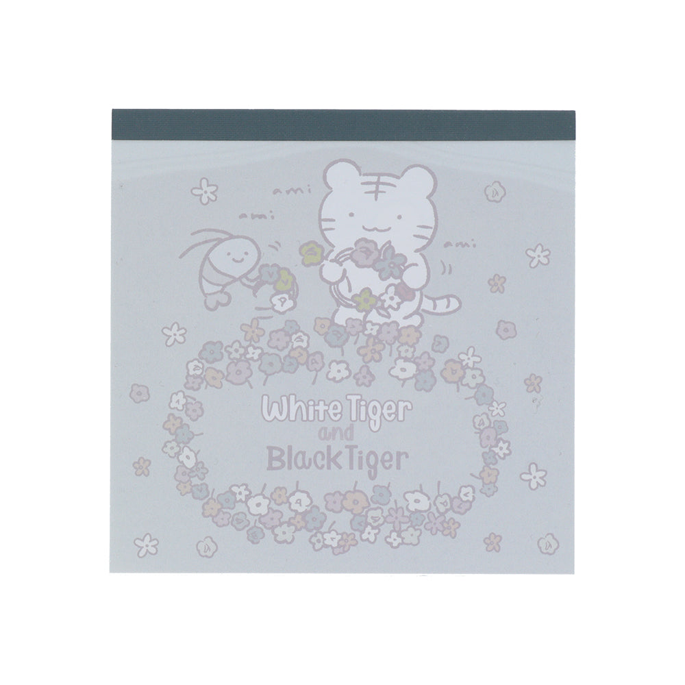 小白虎與黑虎蝦 方形便條紙 – 灰色 ホワイトタイガーとブラックタイガー スクエアメモ グレー