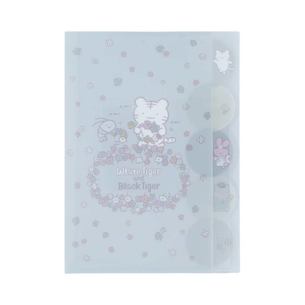 小白虎與黑虎蝦 索引式透明資料夾5枚裝 – 灰色 ホワイトタイガーとブラックタイガー ダイカットクリアファイル5P グレー