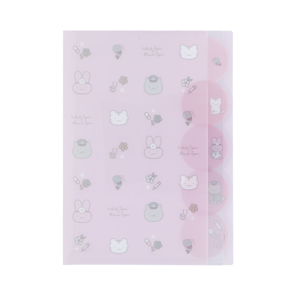 小白虎與黑虎蝦 索引式透明資料夾5枚裝 – 粉紅色 ホワイトタイガーとブラックタイガー ダイカットクリアファイル5P ピンク