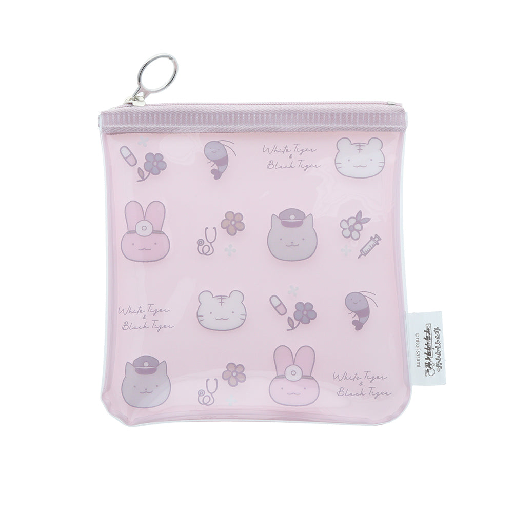 小白虎與黑虎蝦 迷你收納袋 – 粉紅色 ホワイトタイガーとブラックタイガー ミニポーチ ピンク