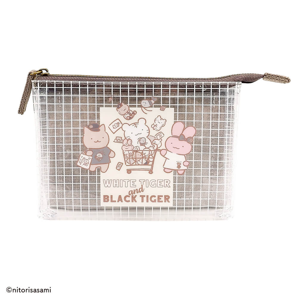 小白虎與黑虎蝦 3個口袋小袋 ホワイトタイガーとブラックタイガー 3ポケットポーチ